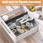 Bamboo Drawer Dividers,17-22" Adjustable Kitchen Drawer Organizer for Clothes,6 Pack Expandable Drawer Organization Separators for Bedroom,Bathroom,Dresser and Office,Black