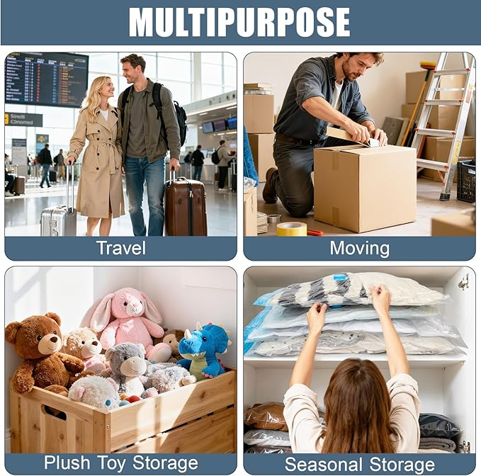 15 Jumbo Vacuum Storage Bags, Vacuum Seal Bags for Clothing Space Saver Compression Storage Bag with Hand Pump Extra Large for Clothing Travel Comforters Blankets Pillow Bedding Duvets Clothes