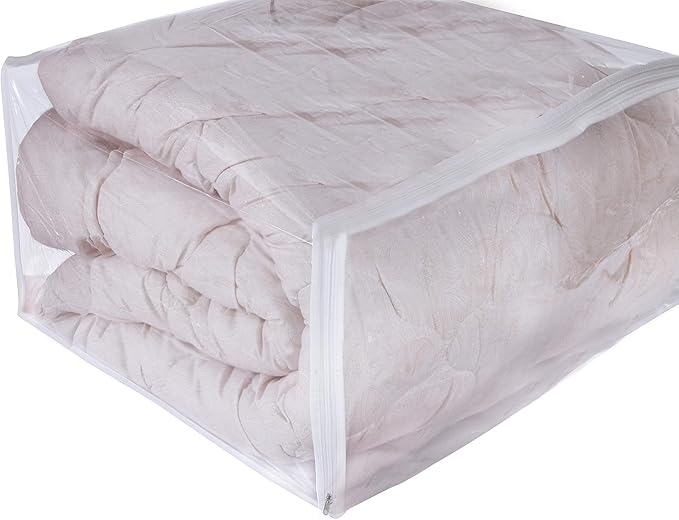 NUYKOUY Clear Vinyl Storage Bags with Zipper 24x20x11 Inch, Clothes Bag Organizer, Space Saver PVC Comforter Clear Storage Bags for Blanket, King Size Pillows Storage,Linen Storage (3 Pack.)