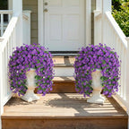 HyeFlora Artificial Faux Hanging Flowers for Outdoor Outside Spring Decoration, 2PCS Fake Silk Purple Daisy Plants UV Resistant Look Real Orchid Mums Vine for Front Door Porch Planter Balcony