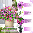 QUNPON Artificial Flowers for Outdoors,Faux Flowers Daisy with Eucalyptus Leaves for Indoor Garden Home Decoration,UV Resistant Artificial Flower Fake Plants for Porch Patio, 12 Bundles (Purple Pink)