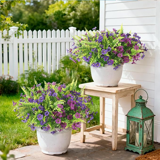 Artificial Flowers for Outdoors, 12 Bundles Multicolor Silk Fake Flower with Ferns for Spring Summer Decoration, UV Resistant Artificial Outdoor Faux Plants for Home Planter Porch Patio Yard Decor