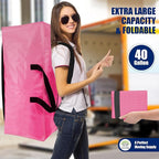 Cosy Family 8 Pack Heavy Duty Extra Large Moving Bags with Backpack Straps - Strong Handles & Zippers, Storage Totes For Space Saving, Fold Flat, Alternative to Moving Box (40 gal, Pink)
