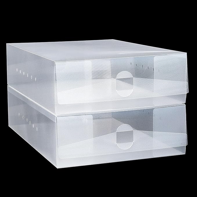 Shihanee 12 Pcs Boot Box Clear Plastic Stackable Shoe Storage Organizer Foldable Heavy Duty Shoe Containers for Closet Small Spaces Dorm Bedroom Apartments (13.4 x 8.3 x 5.1 Inches)