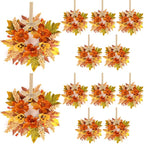 12 Pcs Fall Floral Swags Wreaths Mini Autumn Artificial Candle Rings Wreaths with Berries 3 inch Farmhouse Cabinets Hanging Wreath for Pillar Front Door Porch Wall Window Decoration