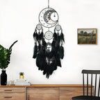 Large Dream Catchers, Handmade Woven Moon Healing Crystal Stone Dream Catcher Wall Hanging Ornament for Bedroom Living Room Wedding Party Decor, Festival Blessing Craft Gift (Black Moon)