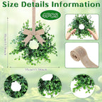 4 Pcs Mini Spring Wreaths Boxwood Table Centerpieces Green Pillars Candle Rings Wreaths 9 Inch Wreath for Cabinets Farmhouse Wreath with Ribbon for Front Door Porch Wall Window Decoration