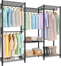 Heavy Duty Clothes Rack,Load 1631LBS Garment Rack Portable Closet,Free Standing Closet Organizers and storage with Adjustable Shelves, Hanging Rods, Dividable Black 76.5"H x 67.6"L x 15.5"W