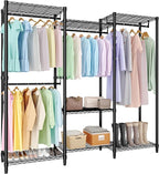 Heavy Duty Clothes Rack,Load 1631LBS Garment Rack Portable Closet,Free Standing Closet Organizers and storage with Adjustable Shelves, Hanging Rods, Dividable Black 76.5"H x 67.6"L x 15.5"W