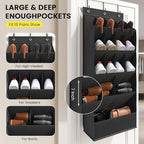 15 Pockets Over the Door Shoe Organizer, Shoe Rack for Closet Door with Large Breathable Pockets, Hanging Shoes Rack for Boots Size, Behind the Door Organizer Shoe Holder for Flexible Storage, Black