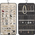 Hanging Jewelry Organizer Storage with Hanger Metal Hooks Double-Sided Jewelry Holder- Wall Mount Holder for Earrings, Necklaces, Rings on Closet, Wall, Door, 1 piece, Large, Charcoal Black