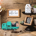 Coffee Bar Decor Vintage Mini Metal Truck Decor with Book Accessories for Coffee Station, Farmhouse Tiered Tray Tabletop Decorations for Home Kitchen, Office, Cafe