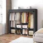 67 Inch Portable Closet Wardrobe for Hanging Clothes, Wardrobe Closet with Cover, 4 Hanging Rods and Side Pockets, 8 Storage Shelves, Large Clothes Organizer for Bedroom, Living Room, Black
