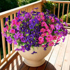 Artificial Fake Petunias Flowers for Outdoors Spring Decoration, 12 Bundles Faux Flower Plants UV Resistant Realistic Silk Flower for Outside Planters Patio Porch Yard Window Box (3 Mix Colors)