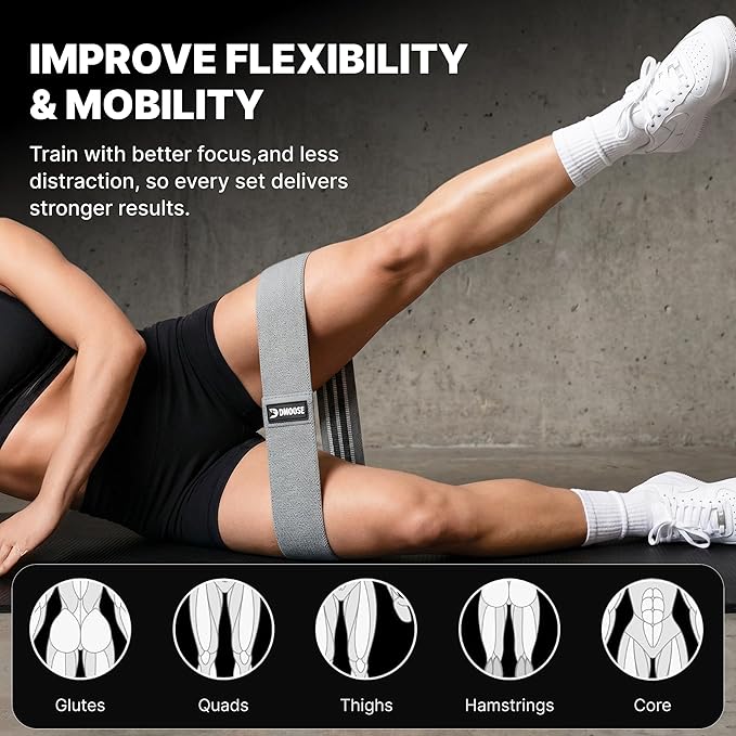 DMoose Fitness Fabric Resistance Bands for Full Body Exercises - Non-Slip Thick Cloth Stretch Band for Squats, Lunges & Bicep Curls - Long Resistance Bands for Working Out - Booty Band for Men & Women