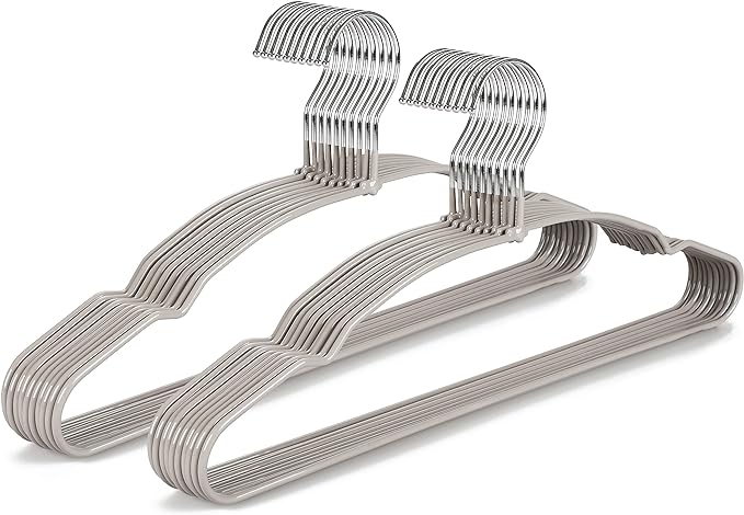 TOPIA HANGER Metal Hangers 20 Pack, Non Slip Clothes Hangers Space Saving, Heavy Duty Rubber Coated Wire Hanger for Coat, Shirt, Dress, Pants-Grey, CT12G