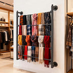 5 Tier Wall Mount Tie Rack Scarf Display Belt Pants Hangers Scarves Hijab Stand, Ribbon Organizer Holder Wrapping Paper Spool Storage Towel Rack for Retail Store,Home,Craft Room,Florist