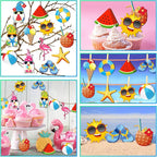Geelin 36 Pcs Summer Wood Hanging Ornaments for Tree Mini Tree Decorations Hawaiian Beach Wooden Pendant Decorations with String for Luau Party Supplies(Gnome)