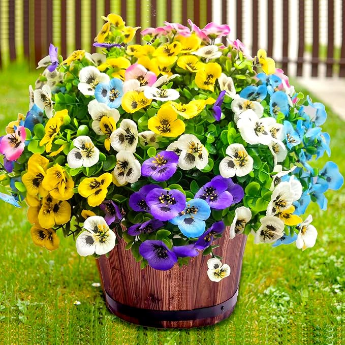 Artificial Flowers for Outdoors Fake Plants, 12pcs Fake Flowers Artificial Plants Outdoor UV Resistant,Silk Faux Flowers Shrubs Greenery Plants for Porch Garden Patio Window Box Decor