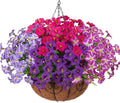 INSPRING Artificial Outdoor Flowers Hanging Baskets Faux Plants Spring Decoration, UV Resistant Fake Silk Morning Glory in Planter Look Real Petunias for Outside Patio Porch Balcony Garden Home, 4Mix