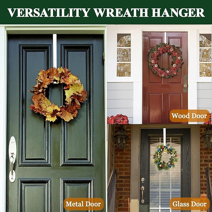 Wreath Hanger for Front Door, Adjustable 15 to 25 Inches Wreath Hangers, 20 lbs Larger Door Upgrade Wreath Hanger, Christmas (White)