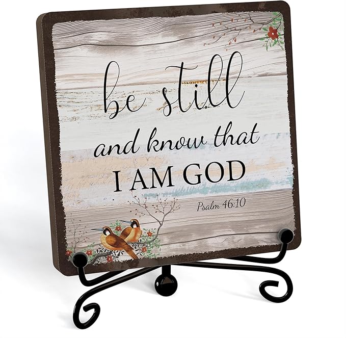 Home Decor, Farmhouse Be Still And Know That I Am God Shelf Decor For Living Room, Christian Gifts For Women Men, Entryway Tv Stand Fireplace Mantle Coffee Table Decoration (Still-14)