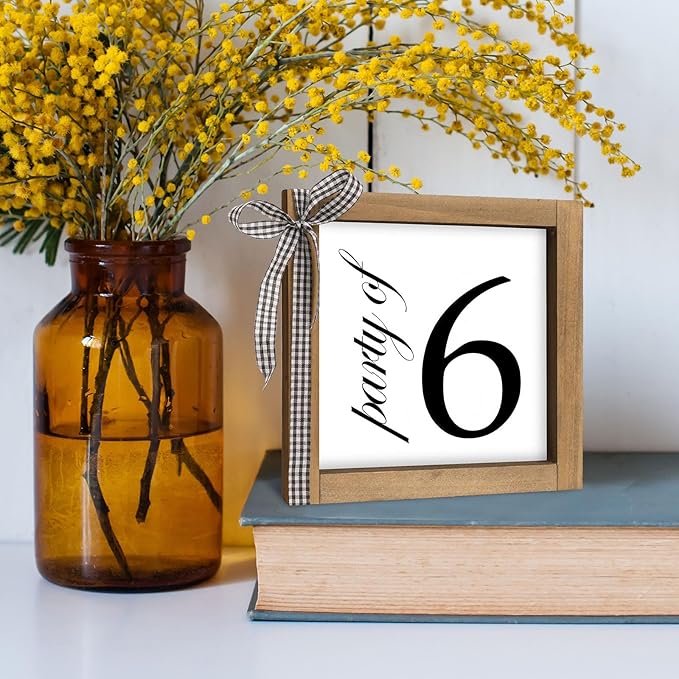 6 Inch Party of 6 Sign, Wooden Frame Family of 6 Decor, Rustic Gift for Family Indoor Table Tiered Tray Shelf Desk Farmhouse Home Decorations