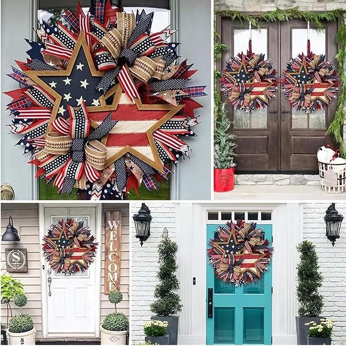 250th Anniversary Patriotic Wreath, 1776-2026 American Independence Day Wreath,16 in Red White Blue Front Door Wreath, Indoor Outdoor Home Decor for 4th of July, Memorial Day, Veterans Day (D)