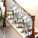 Silver Christmas Swag with Glitter Poinsettia, Pinecones, Ornaments and Mesh Ribbon 23.6" White and Silver Teardrop Swag for Christmas Decorations Artificial Wall Door Hanging Holiday Decor