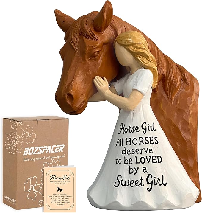 Girl and Horse Figurine – Horse and Girl Figurine, Equestrian Women Gifts, Gift for Horses Girls, Horses Lover Gifts for Girls, Equestrian Themed Gift for Women