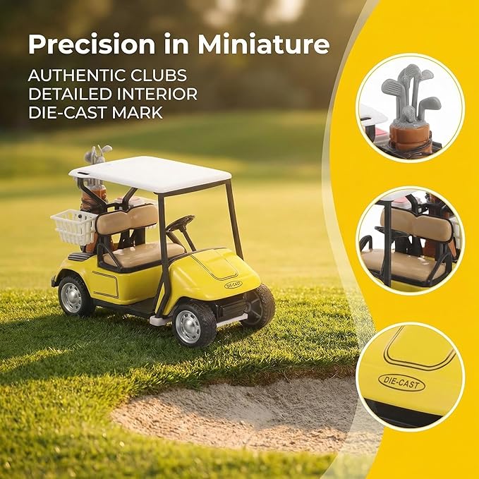 ibasenice Small Golf Cart Model - Realistic Tabletop Alloy Ornament & Collectible Figurine, Lightweight Mini 1:20 Scale Golf Cart Decorations for Home Office, Golfcart Cake Topper for Kids Party