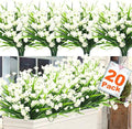TURNMEON 20 Bundles Artificial Flowers for Outdoors Fake Plants Spring Decor, UV Resistant Artificial Plants Cemetery Flowers Faux Plastic Greenery Shrub for Home Porch Summer Decor 500 Heads(White)