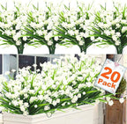 TURNMEON 20 Bundles Artificial Flowers for Outdoors Fake Plants Spring Decor, UV Resistant Artificial Plants Cemetery Flowers Faux Plastic Greenery Shrub for Home Porch Summer Decor 500 Heads(White)