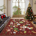 U'Artlines 6x9ft Red Christmas Area Rug Floral Rugs for Living Room,Non Slip Washable Rug Indoor Low Pile Floor Red Carpet for Bedroom, Dining Room,Classroom,Farmhouse,Office