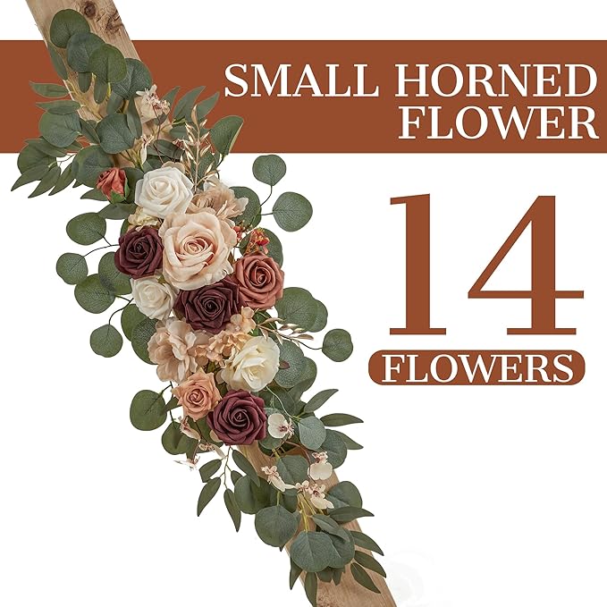 Ting's time Wedding Arch Flower Pack of 2 Artificial Silk Large Flower Swag Welcome Sign Floral Swag Reception Backdrop Floral Decor for Fall Wedding Party Ceremony（Terracotta & Champagne）