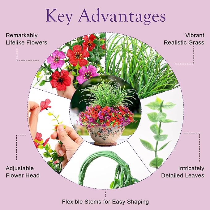 Artificial Flowers for Outdoors, 14 Bundles UV Resistant Fake Flowers Daisy with Greenery Plants,Faux Outdoor Flowers for Spring Summer Decoration, Outdoor Faux Plants Home Window Porch Patio Yard