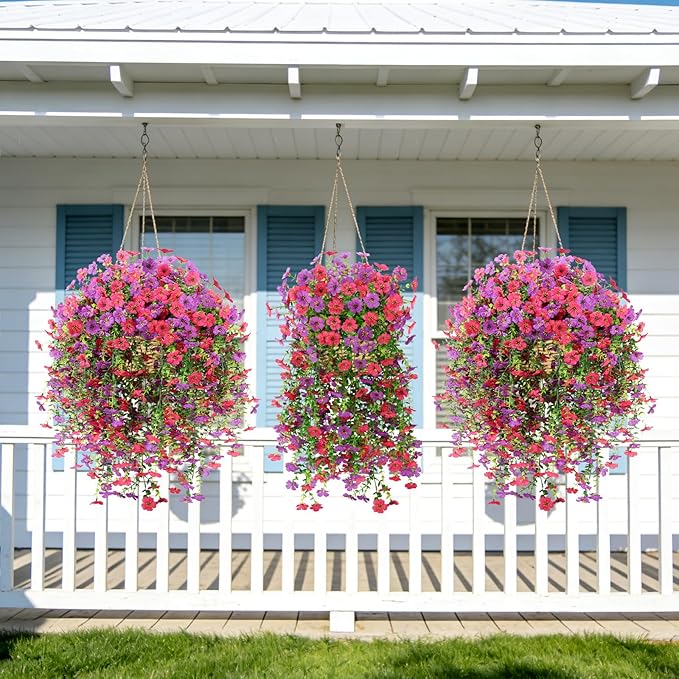 4 Bundles Fake Flowers for Spring Decor, Hanging Artificial Flowers for Outdoors, UV Resistant Spring Floral Stems for Porch, Window and Garden Decoration (4)