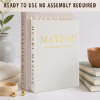 Decorative Books for Home Decor, Coffee Table Decor with Linen White Books Stack Bookshelf, Fake Book Double as Libros Decorativos and Photo Storage (3 Piece Set with Tray)