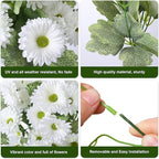 HyeFlora Dahlia Artificial Flowers for Outdoors Spring Summer Decor, 6 Bundles Fake Daisy White Faux Flowers Plants Realistic UV Resistant Silk Flowers for Outside Planter Front Door Yard Garden Home