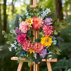 Spring Wreaths for Front Door, 24 Inch Spring Door Wreath with Yellow Dahlia,Pink Hydrangea Dahlia Peony Flower Wreath for All Season Outside Indoor Outdoor Home Porch Wall Decor