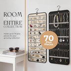 Hanging Jewelry Organizer Storage with Hanger Metal Hooks Double-Sided Jewelry Holder- Wall Mount Holder for Earrings, Necklaces, Rings on Closet, Wall, Door, 1 piece, Large, Charcoal Black