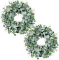 24Inch Eucalyptus Wreath Set of 2, Large Eucalyptus Wreath for Front Door with Olive Leaves and Berries for All Seasons, Spring Summer Year Round Wreaths for Front Door Indoor Outdoor