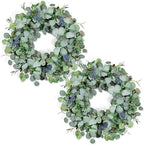 24Inch Eucalyptus Wreath Set of 2, Large Eucalyptus Wreath for Front Door with Olive Leaves and Berries for All Seasons, Spring Summer Year Round Wreaths for Front Door Indoor Outdoor