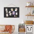 AKTOP Black Cork Board with Linen 16.7" X 11", Small Framed Bulletin Board for Wall, Hanging Pin Board Picture Board for Home Office Decor, Cute Vision Board with 8 Pushpins