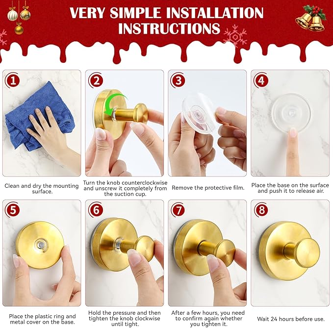 2 Pack Suction Cup Wreath Hangers for Front Door Garland Hanger 11 Lb -22 Lb Suction Wreath Hanger for Glass Door No Drill Suction Hooks for Bathroom Halloween Christmas Decorations (Gold)