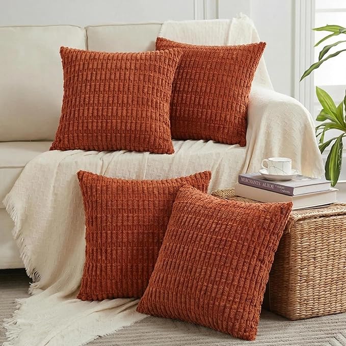 Fancy Homi 4 Packs Decorative Throw Pillow Covers for Living Room Couch Bed, Modern Farmhouse Boho Home Décor Accent Cushion Case, 14" x 14", Burnt Orange