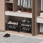 3 Tier (Thick) Bamboo Shoe Rack for Entryway, Small Wood Shoe Shelf Storage Organizer for Closet, Shoe Stand for Hallway, Stackable and Sturdy 27"x12"x21" Black