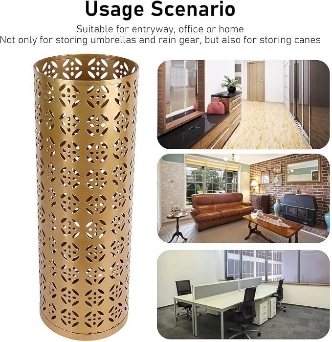 Metal Round Umbrella Stand Rack, Freestanding Tall Round Basket Umbrella Holder Bin for Entryway Home Office (L)