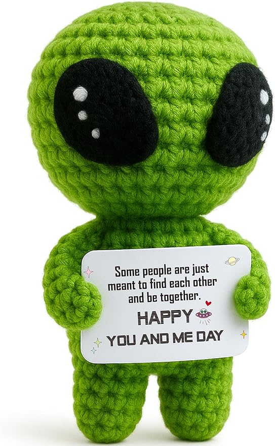 Supportive Crochet Alien Doll - Romantic for Her Him, Soulmate You and Me Day Gift for Boyfriend Girlfriend, Funny I Love You Gift for Husband Wife, Unique Wedding Keepsake