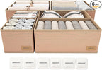 Drawer Organizer Clothes – Set of 6 Foldable Fabric Storage Bins for Dresser & Closet, Strong Structure, Fragrance Sachets Included, Organize Underwear, Socks, Baby Items, Cream